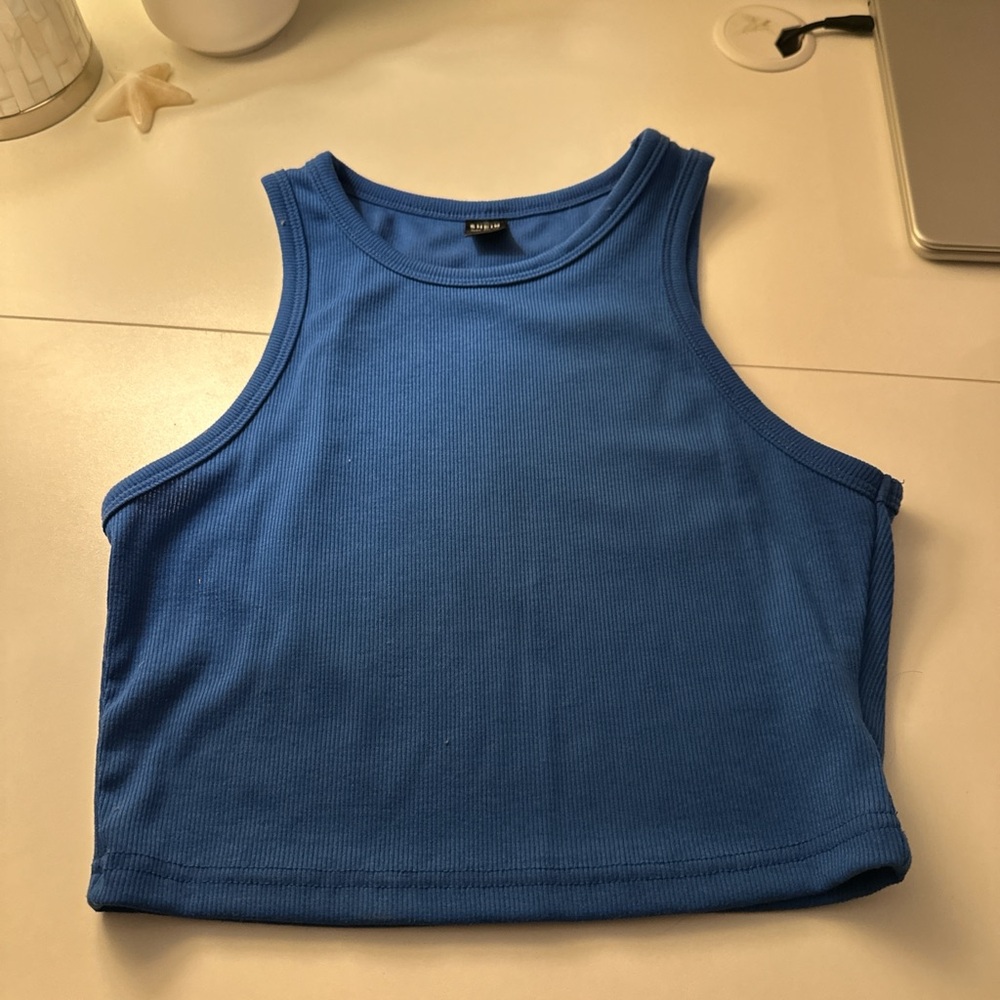 Blue Sleeveless Crop Top